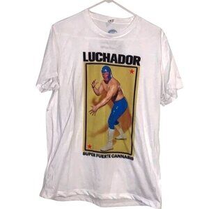 Luchador Graphic Tee Super Fuerte Cannabis Design White T-Shirt Size S Mark Athl
